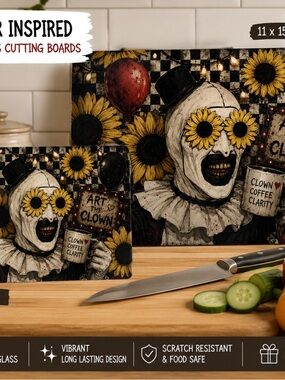 Sunflower Clown Tempered Glass Cutting Board - Yellow 8x11 inches